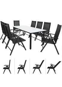 Casaria Conjunto mesa y sillas Berna 1+8 aluminio negro plegables