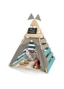 Muddy Buddy Spielzelt , Grau, Naturfarben, Petrol , Holz , Zypresse , massiv , 135x170x135 cm , EN 71 , Spielzeug, Kinderzelte