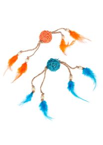 Lot de jouets TIAKI Petites balles en osier avec plumes.- lot de 2 jouets