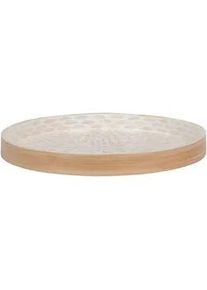 Serviertablett , Beige , Holz, Keramik , Bambus , rund , 40x3.5x40 cm , Geschirr, Tischkultur & Serviergeschirr, Tabletts