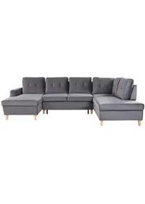 Beliani Schlafsofa U-förmig Samtstoff Grau Lerum , Textil , U-Form , 286x92x192 cm , Wohnzimmer, Sofas & Couches, Wohnlandschaften, Wohnlandschaften in U-Form