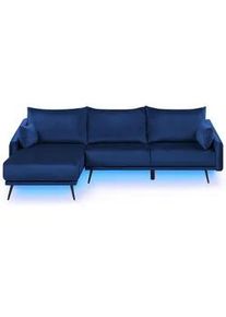 Beliani Ecksofa Samtstoff Marineblau Varde , Textil , L-Form , 245x162 cm , Wohnzimmer, Sofas & Couches, Wohnlandschaften, Ecksofas