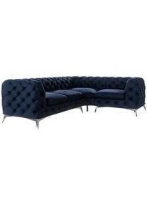 S-Style Möbel Ecksofa Chesterfield Laura Marineblau Samt, Ottomane rechts , Textil , Echtholz,Buche, Birke , Füllung: Polyetherschaumkern,Polyetherschaumkern , Eckteil, L-Form, Ottomane rechts,L-Form , 264x204 cm , Blauer Engel, FSC Mix, Oeko-Tex®, Hergestellt in Europa , Wohnzimmer, Sofas & Couches, Wohnlandschaften, Ecksofas