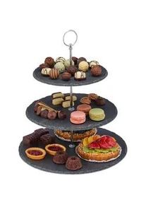 Relaxdays Etagere , Stein, Metall , 34 cm , Geschirr, Tischkultur & Serviergeschirr, Etageren