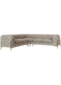 S-Style Möbel Ecksofa Chesterfield Lexi Dunkle Creme Samt , Textil , Echtholz,Buche, Birke , Füllung: Polyetherschaumkern,Polyetherschaumkern , Eckteil, L-Form , 264x264 cm , Blauer Engel, FSC Mix, Oeko-Tex®, Hergestellt in Europa , Wohnzimmer, Sofas & Couches, Wohnlandschaften, Ecksofas