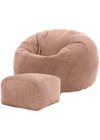 I.C.O.N. icon Sitzsack Klassisch + Hocker, Cord , Pink , Kunststoff , 240 L , Rund , 85x50x85 cm , Hergestellt in Deutschland, Oeko-Tex® Standard 100 , Wohnzimmer, Sessel, Sitzsäcke, XXL Sitzsäcke