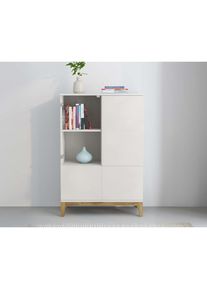 Andas , Highboard »Maryd« Kommode, Midischrank, m. Glas- u. Holztüren, Einlegeböden, Breite 80cm , weiß/wotan eiche