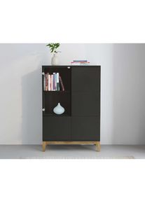 Andas , Highboard »Maryd« Kommode, Midischrank, m. Glas- u. Holztüren, Einlegeböden, Breite 80cm , grau/wotan eiche