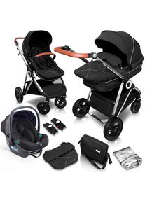 BABYGO , Kombi-Kinderwagen »Halime AIR 3in1« mit Luftreifen, inkl. Babywanne, Babyschale, Regenhaube & Wickeltasche , Anthracite Silver