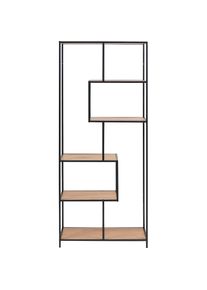 ACTONA GROUP , Bücherregal Metallgestell, modernes Design, 5 Einlegeböden, asymmetrische Details , matt Wildeiche / matt shwarz