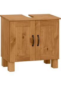 Home Affaire , Waschbeckenunterschrank »Rodby« FSC -zertifiziertes Massivholz, Griffe Metall, Breite 60cm, Höhe 55cm , natur gebeizt/gewachst , natur