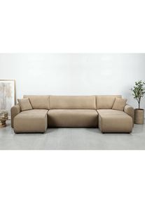 OTTO home , Wohnlandschaft »JONAA, 311 cm, U-Form, Schlafsofa, Boxspringfederung, Cord u. Struktur« 133/270cm, Bettkasten, Seitentaschen, Cord und...