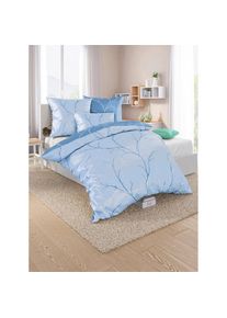 wäschepur wäschepur , Bettwäsche 2 Stk. tlg. , mittelblau-bedruckt , 100% Baumwolle , B/L: 135 cm x 200 cm