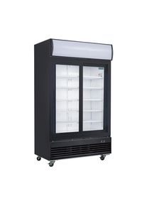Frigor&iacute;fico expositor de bebidas com painel iluminado, preto, 2 portas de vidro deslizantes, com fecho, 950L Polar GM814