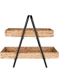 Tablett , Braun, Schwarz , Holz , Wasserhyazinthe , rechteckig , 42x43.5x23 cm , Geschirr, Tischkultur & Serviergeschirr, Tabletts