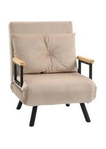 HOMCOM Schlafsessel, Einzelsofa mit Bettfunktion, Relaxsessel mit Rückenkissen Beige , Textil , Echtholz,Kautschukholz , Füllung: Polyester,Schaumstoff , einzeln stellbar , 73x81x63 cm , Wohnzimmer, Sofas & Couches, Schlafsofas, Schlafsessel