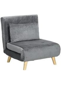 HOMCOM Schlafsessel, Klappsessel mit Bettfunktion, Schlafsofa mit Kissen, Samt, Grau , Textil , Echtholz,Kautschukholz , Füllung: Polyester,Polyester , einzeln stellbar , 78x79x72 cm , Wohnzimmer, Sofas & Couches, Schlafsofas, Schlafsessel