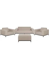 Beliani Lounge SET 5-Sitzer beige/schwarzes Gestell Rovigo , Beige, Schwarz , Textil , Gartenmöbel, Gartengarnituren, Gartenmöbel-Sets