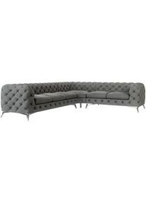 S-Style Möbel Ecksofa Chesterfield Laura Grau Samt , Textil , Echtholz,Buche, Birke , Eckteil, L-Form, Ottomane rechts,L-Form , 323x264 cm , Blauer Engel, FSC Mix, Oeko-Tex®, Hergestellt in Europa , Wohnzimmer, Sofas & Couches, Wohnlandschaften, Ecksofas