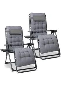 Modante Garten-Relaxsessel-Set , Grau, Schwarz , Metall, Textil , 68x88x110 cm , klappbar, inklusive Armlehnen, Nackenkissen abnehmbar , Gartenmöbel, Gartenliegen, Liegestühle