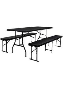 AMANKA Gartentisch für 8 Personen 180/74/74 cm mit 2 Bänken , Schwarz , Kunststoff , Gartenmöbel, Gartengarnituren, Gartenmöbel-Sets