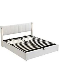 Urban Meuble Doppelbett Weiß King Size 207/160/103 cm , Holzwerkstoff, Metall , Rechteckig , Schlafzimmer, Betten