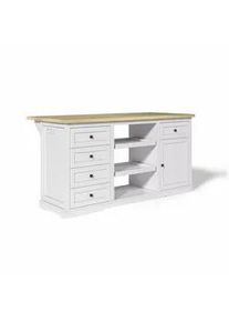 Urban Meuble Kücheninsel mit Arbeitsplatte, Schubladen & Stauraum – Weiß/Eiche, 150 cm , Holzwerkstoff, Metall , Rechteckig , 150x75.5x65 cm , Küchen, Küchenmöbel, Kücheninseln