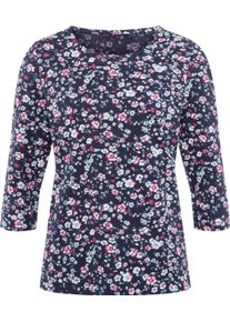 Damen 3/4-Arm-Shirt mit Millefleurs-Print dunkelblau-kirsche-bedruckt Gr&ouml;&szlig;e 38