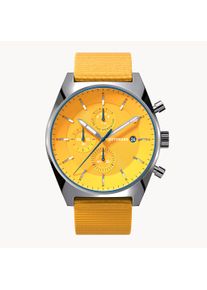 deTomaso Men's Watch - Dark Silver Yellow - Chronograph, Case made of surgical steel, Sapphire-hardened mineral glass, Ocean Plastic strap, 43mm diameter,