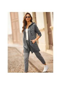 Heine , Damen , Shirtjacke »Sweatshirtjacke«, 1 Stk. , graphit-meliert , 38 , 38 , mit Glitzersteinchen
