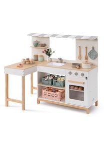 Musterkind Kinderk&uuml;che, Naturfarben, Wei&szlig;, Holz, 59x87x100 cm, EN 71, CE, FSC 100%, schadstofffrei, Holzgriffe, mit Kn&ouml;pfen, Spielzeug, Holzspielzeug
