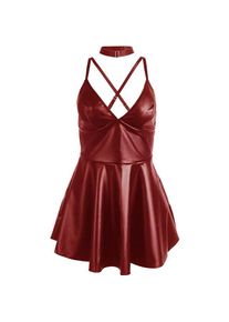 Subblime, Damen, Kleider, - 955403 KLEID MIT BURGUNDERROTEN LEDERTRÃ„GERN L/XL, (L)