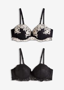 Lot de 2 soutiens-gorge balconnet avec dentelle bicolore - noir - taille 100B - bonprix