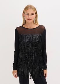 T-shirt manches longues à franges et sequins - noir - taille 38/40 (S) - bonprix