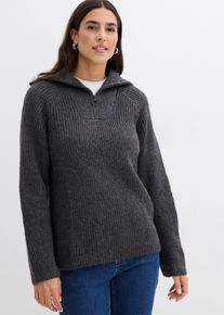 bonprix Sweter w prążki ze stójką, szary, 48/50