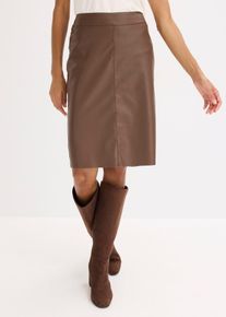bonprix Mujer, Falda lápiz de piel sintética, marrón, 54