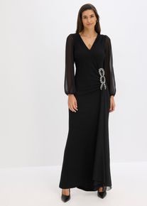bonprix Mujer, Vestido largo con aplicación de piedras brillantes, negro, 36