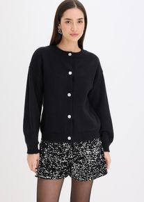 bonprix Sweter rozpinany z dekoracyjnymi guzikami, czarny, 36/38