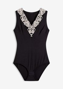 bonprix Női Merev&iacute;tő n&eacute;lk&uuml;li body puha mod&aacute;l anyagb&oacute;l, csipk&eacute;vel, fekete, 36/38