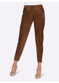 Heine Dames Leren broek met comfortband opzij in cognac ,maat 34, Witt, 100% Porcsu&egrave;de