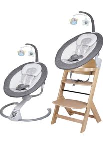 BABYGO Hochstuhl »Family Homey Set, natur/hellgrau« () mit elektrischer Babywippe inkl. Spielbogen in grau