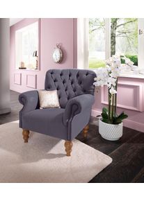 Home Affaire Sessel »Lord« mit echter Chesterfield-Knopfheftung und Ziernägeln in lila, Größe B/H/T: 86 cm x 93 cm x 84 cm