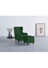 Inosign Ohrensessel »Rhada« mit farblich abgesetztem Keder in grün, Größe B/H/T: 73 cm x 99 cm x 85 cm