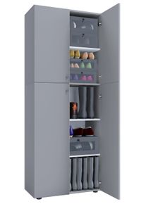 Vcm Schuhschrank »Holz-Schuhschrank Maße: B. 70 x H. 184 x T. 40 cm Allzweckschrank 5 Fächer 4 Drehtüren - Lona« 1 Stk. tlg. in grau, Größe B/H/T:...