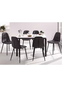 Inosign Essgruppe Set, 5 Stk. tlg. Esstisch, Breite 120 cm und 4 Esszimmerstühle, Bezug in Kunstleder in schwarz-weiß