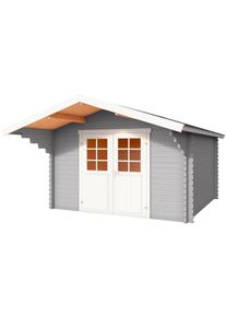 Lasita Maja Gartenhaus »Viljandi 34« Blochbohlenhaus 34mm, Fundamentmass 3000x3000, Lichtgrau in grau