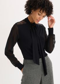 Knytblus med spets - svart - storlek 52/54 (XXL) - bonprix
