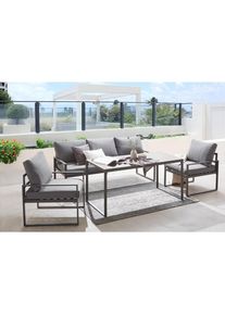 Ambia Garden Dining-Loungeset, Anthrazit, Grau, Schwarz, Metall, Glas, Textil, 4-teilig, F&uuml;llung: Polyester,Schaumstoff, eckig, wetterbest&auml;ndig, Tisch mit Glasplatte, Gartenm&ouml;bel, Gartengarnituren, Gartenm&ouml;bel-Sets
