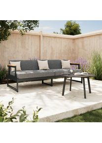 Ambia Garden Loungesofa, Grau, Holz, Metall, Akazie, Hartholz, F&uuml;llung: Baumwollf&uuml;llung, Vlies, Komfortschaum,Baumwollf&uuml;llung, Vlies, Komfortschaum, 192x73x57 cm, wetterfest, Gartenm&ouml;bel, Loungem&ouml;bel, Lounge-Serien