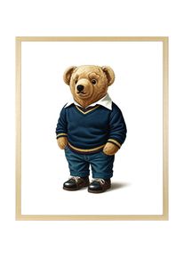 queence , Bild mit Rahmen »Vintage Polo Teddy Bär in Pullover und Hemd« Bär Bären Fashion Figuren Mode Modebilder , Farbe Rahmen: Beige +...